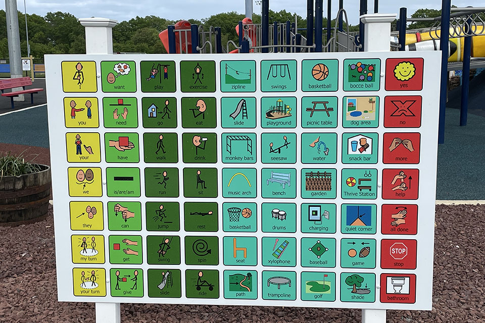 A non-verbal activity board helps kids communicate at the Toms River Field of Dreams Playground