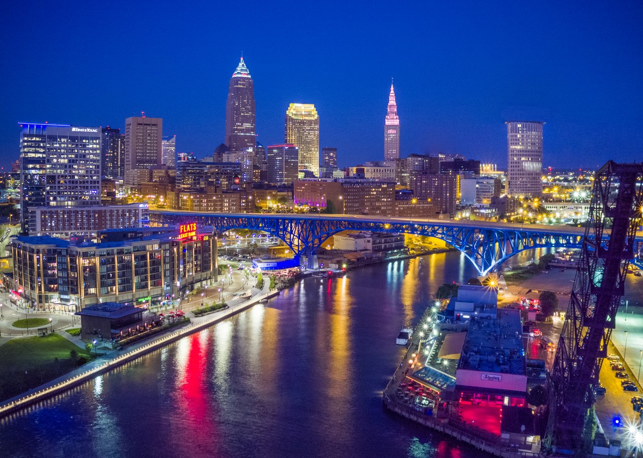 Cleveland Family Travel Guide Cleveland at night. Photo courtesy Aerial Agents for ThisIsCleveland.com